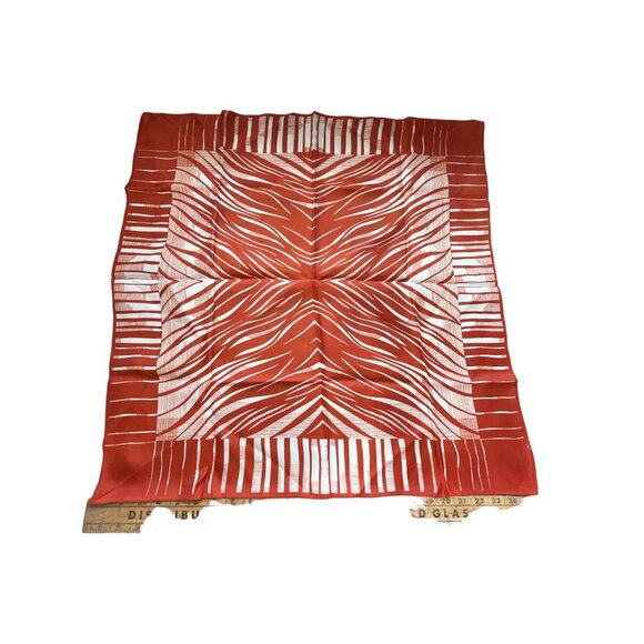 Vintage Abstract Square Scarf Orange White Lightweight Bandana Neck Wrap - Picture 1 of 4